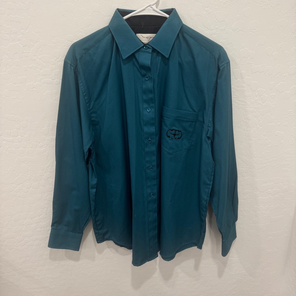 Longhorn Niver Western Wear Men’s Medium Teal Blue-Green Button Front Rodeo